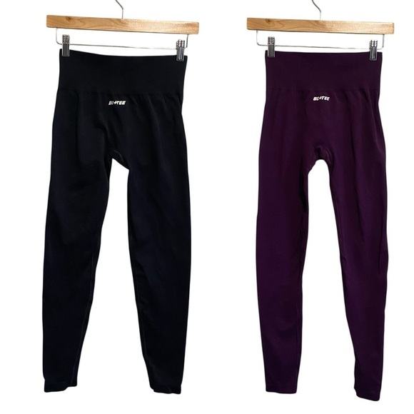 Bo+Tee Pants - Bo+Tee Bundle of Two Pair Black Purple Sculpting Workout Leggings Size S/M